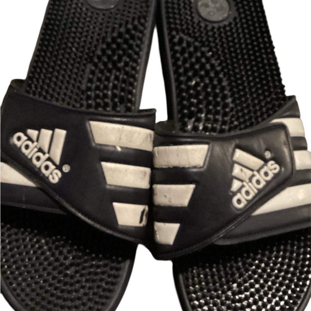 Men’s Adidas Black and White Striped Slides Size 17